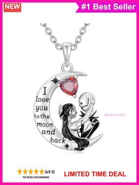 925 Sterling Silver Jack and Sally Skull Pendant Necklace Gothic 18+2 Inch